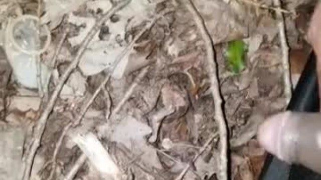 Using Cum as Lube from a used Condom in the Woods for Handjob!