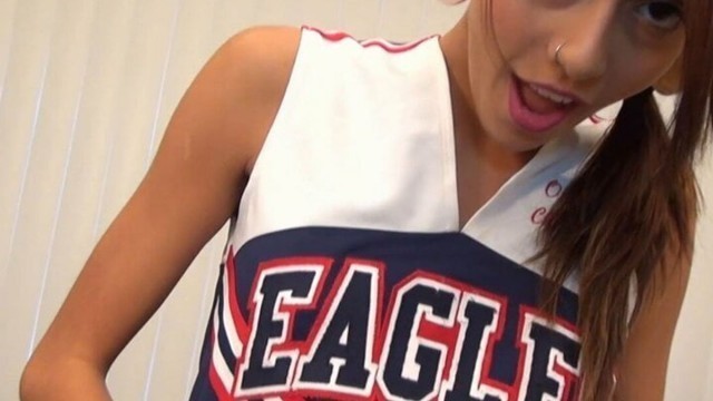 Cute cheerleader outfit on sexy babe Janice Griffith, toying pussy, masturbation, orgasm