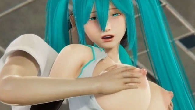 Miku gets her boobs massaged, her ass licked and a big dildo in her pussy.
